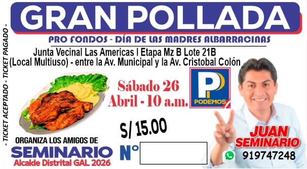 Pollada Solidaria por el Día de la Madre 26 de Abril